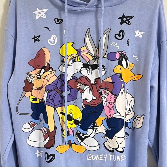 Looney Tunes Womens Bugs Bunny, Tweety Bird, etc Light Blue Graphic Hoodie Small - Picture 2 of 8